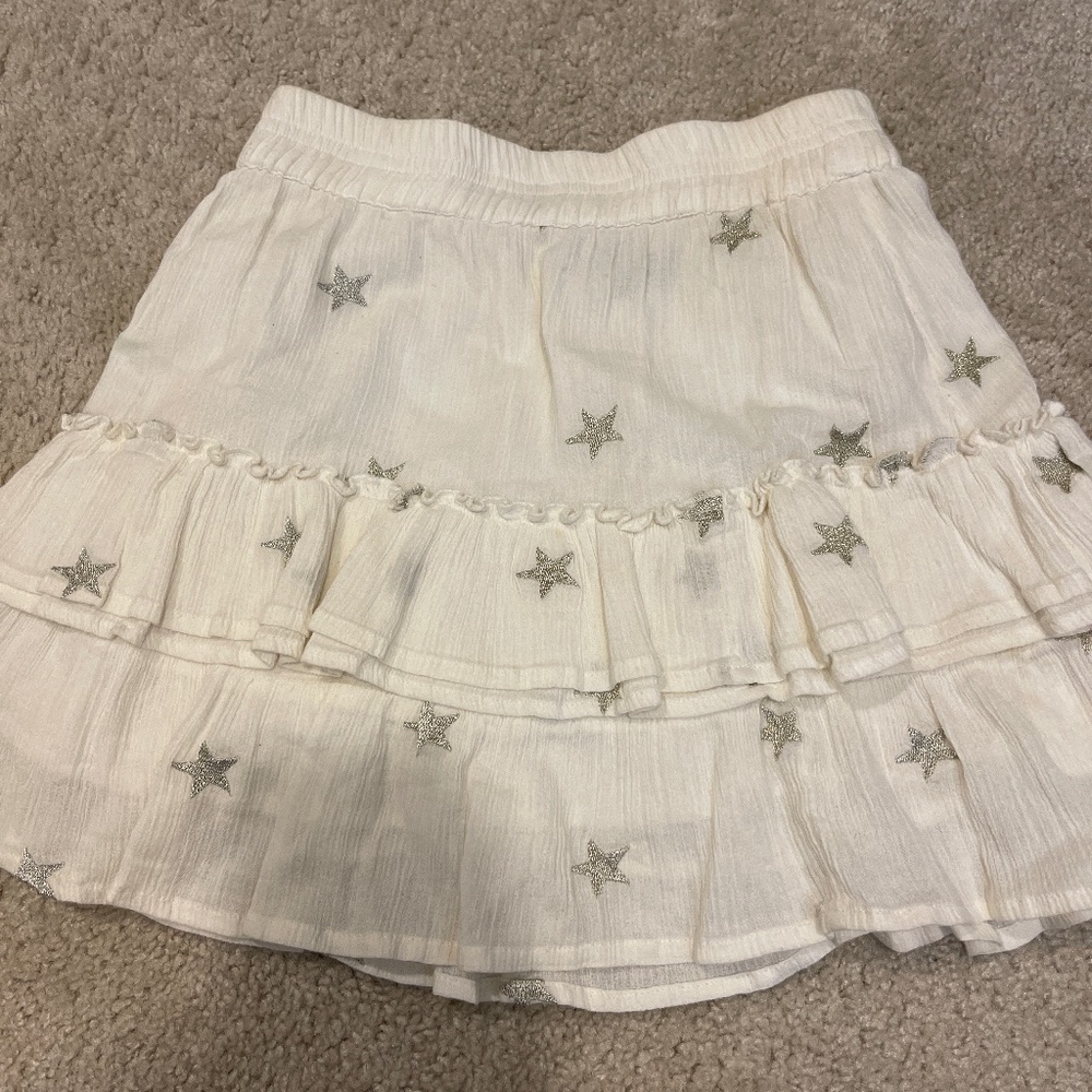 Generation Love (Revolve) white mini skirt with silver stars (XS)